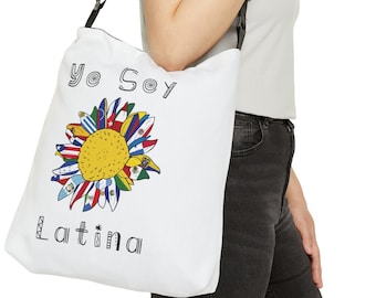 Yo Soy Latina Adjustable Tote Bag with Zip Closure| Hispanic Heritage Month Bag| Latina Womens Bag| Latino Countries Sunflower Flag Bag
