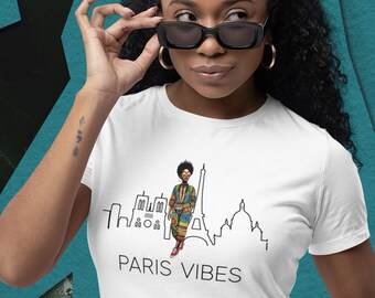 Black Woman Paris France Shirt Afrocentric for Black Girl Wanderlust T-Shirt Custom Black Travel Paris Tee 4 African American Black Owned