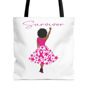 Black Woman Breast Cancer Awareness Tote Bag| Brown Girl Breast Cancer Support Gift| Brown Girl Pink Ribbon Bag| Cancer Survivor Bag