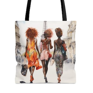 Schwarze Frau Einkaufstasche | Braune Mädchentasche | Afrikanische Einkaufstasche | Afrozentrische Tasche | Schwarze Mädchen-Einkaufstasche | Ethnische Einkaufstasche | 3 Sistas in Paris Tasche