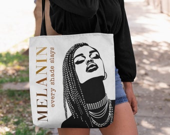 Bolso de mano con melanina para mujer negra, bolso con melanina Every Shade Slays para chica negra y morena, bolsa reutilizable Black Pride, regalo para 4 afroamericanos de propiedad negra