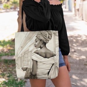 Black Woman Shopping Tote Bag - African American Gifts - Black Woman Tote - Afrocentric Bags - Black Pride - Melanin Life Bag - Black Owned