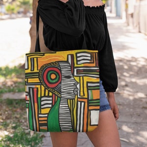 Afrocentric Kunst Einkaufstasche Geschenk für Sie Pan afrikanische Farben Abstrakte wiederverwendbare Tasche Ethnische Kunst Einkaufstasche Geschenk 4 braun schwarze Frau Geschenk schwarz im Besitz