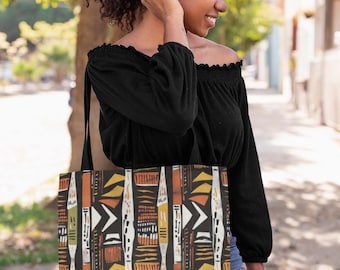 Mud Cloth Inspired Classic Tote Bag | African Art Reusable Bag