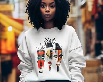Abstract African American Sweatshirt| Black Culture TShirt| Afrocentric Hoodie Gift for Son| Ethnic Masks Graphic Kids Shirt| Black Owned
