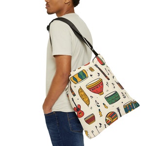 Colorful African Musical Instruments Pattern Tote Bag| Afrocentric Tote Bag| Ethnic Bag| Black Woman Tote| Black Owned