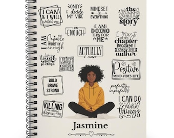 Personalized Black Girl Affirmations Journal Gift 4 Daughter| African American Custom Name Mindfulness Journal | Self-Love Spiral Notebook