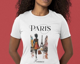 Black Woman Paris France Shirt for Black Girl Wanderlust TShirt Black Travel Sweatshirt Paris Fashion T-Shirt 4 African American Black Owned