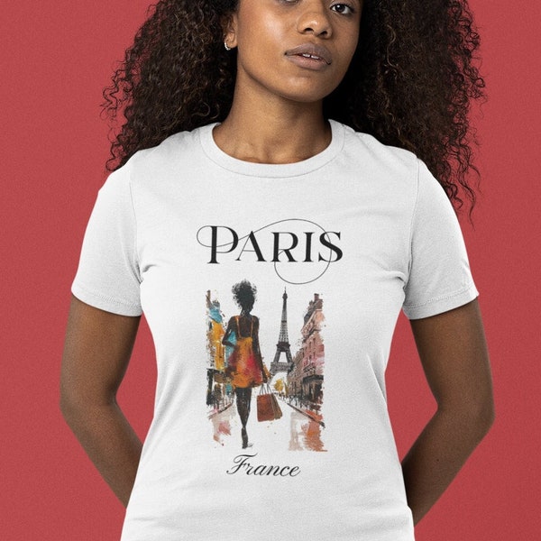 Black Woman Paris France Shirt for Black Girl Wanderlust TShirt Black Travel Sweatshirt Paris Fashion T-Shirt 4 African American Black Owned