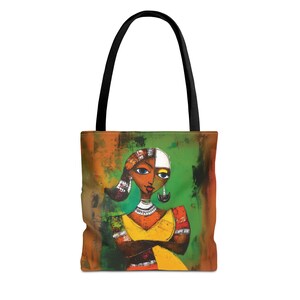 Kunstzinnige afrocentrische draagtas cadeau voor haar | Kleurrijke, artistieke tas voor haar | Bruine herbruikbare damestas | Zwarte cultuurcadeau voor zwarte vrouw,