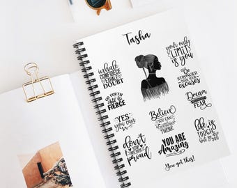 Customized Mindfulness Spiral  Journal Gift 4  Black Woman | African American Affirmations Custom Name Journal | Self-Love Lined Notebook