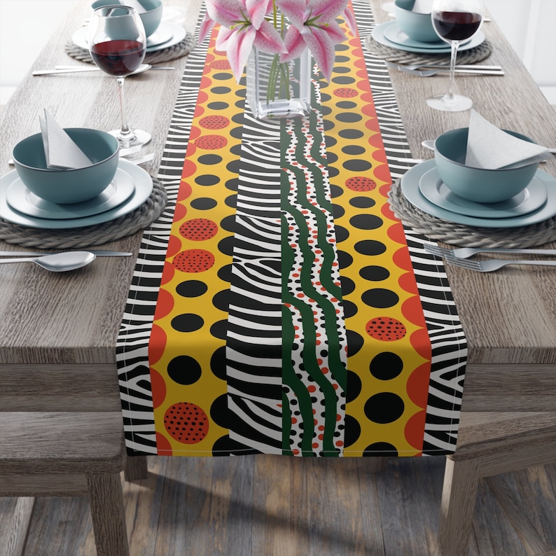 Modern African Kente Cloth Print Décor Geometric Colorful Table Runner