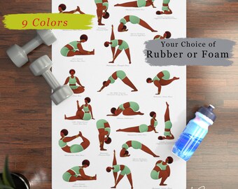 Black Woman Body Positive Yoga Poses Mat| Ethnic Woman Funny Exercise Mat| African American Pilates Gift| Fitness Gift 4 Mom| Black Owned