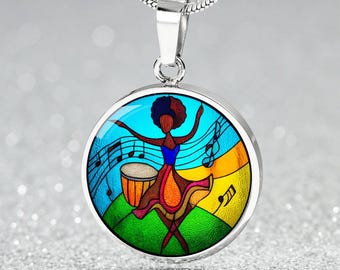 Musical Pendant Necklace, Bracelet, or Keychain for Afro Woman | Hip Colorful Present Gift for Dance Lover | Afrocentric Jewelry Gift 4 Her