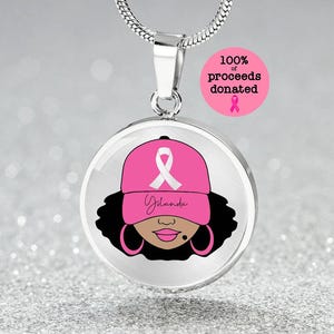 Personalized Black Woman Breast Cancer Necklace | Cancer Ribbon Survivor Necklace Gift | African American Cancer Warrior Bracelet, Keyring