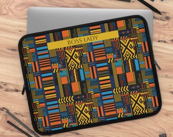 Op maat gemaakte etnische laptoptas | Modderdoek laptophoes gepersonaliseerd | Kente-doekaccessoires | iPad, MacBook-hoes | Afro-Amerikaanse techneut