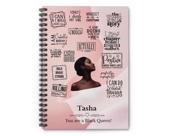 Personalized Black Woman Mindfulness  Journal Gift 4 Her| African American Affirmations Custom Name Journal | Self-Love Spiral Notebook