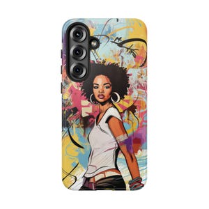 Urban Art Black Woman Afro Phone Case iPhone 16, Samsung S25, Pixel 9 | Gift 4 Black Teen | African American Graffiti Art Phone Gift 4 Her