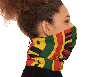 Black Skier Neck Gaiter| Pan African Colors Cold Weather Neck Warmer| Afrocentric Winter Accessories| Outdoorsy Gift| Black Owned