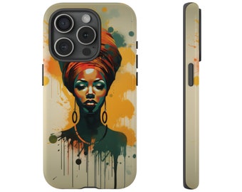 Black Woman Headwrap Art Phone/ Caja de teléfono de mujer afroamericana/ Magia de niña negra/ Orgullo negro/ Regalo para mujer africana negra/ Propiedad de negros