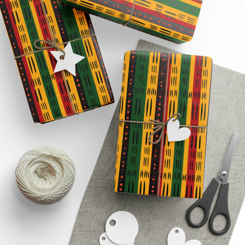 Colorful Modern African Print Wrapping Paper Ethnic Ankara Wrapping Paper African American Gift Wrap Kente Cloth Mud Cloth Black Owned image 4