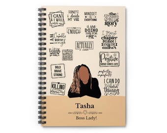 Mindfulness Spiral  Journal Gift 4  Black Woman Personalized | African American Affirmations Custom Name Journal | Self-Love Lined Notebook