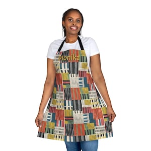 Personalized Colorful Apron Gift 4 Her | Custom Modern Afrocentric Hostess Gift 4 Foodie | Mud Cloth Inspired Chefs Apron| Black Owned Store