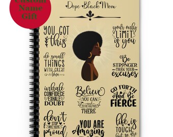 Personalized Affirmations Journal Gift 4 Black Woman | African American Custom Name Mindfulness Journal | Self-Love Spiral Notebook Gift