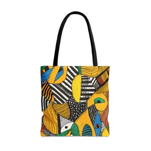 Afrocentrische draagtas met abstracte kunst | Op Afrikaanse Ankara-doek geïnspireerde draagtas| Etnische draagtas van modderdoek| Bruine zwarte damestas | Zwart eigendom