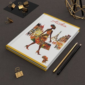 Custom Black Woman Journal Gift For African American Writer Paris Hardcover NoteBook Gift 4 Melanin Friend Unique Black Culture Africa Book