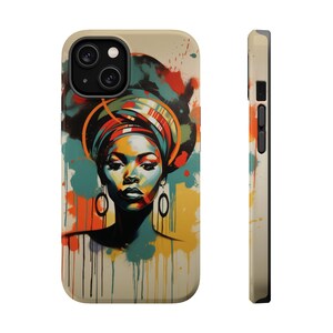 MagSafe iPhone 16 Case Black Woman Headwrap Art | African American Woman Phone Case Gift 4 Her | Black Girl Black Pride Gift |  Black Owned