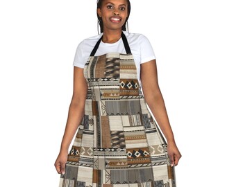 Ethnic Art Apron |  Neutral Earth Tone Cooking Apron Gift