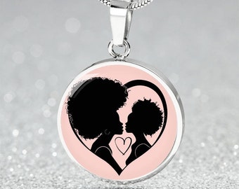 Ethnic Mother & Child Necklace | Engraved Brown Black Family Charm Pendant, Bracelet, Keyring | African American Mothers Day Jewelry Gift
