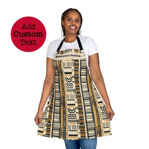 Mud Cloth Inspired Apron Gift Personalized for Her | Modern Afrocentric Hostess Gift 4 Foodie | Custom Artist Apron | Black Owned Store