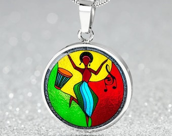 Pan African Music Dance Pendant Necklace, Bracelet, or Keychain | Ethnic Artistic Jewelry Gift for Music Lovers & Dancers | Black Owned
