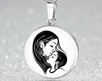 Ethnic Mother & Child Mommy and Me Necklace | Engraved Brown Black Family Charm Pendant, Bracelet, Keyring| Native Hispanic Mothers Day Gift