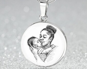 New Black Mom Engraved Jewelry Gift | Personalized African American Mother Child Charm Pendant Necklace, Bracelet, KeyRing | 1 Mothers Day