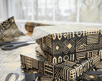 African Print Wrapping Paper| Ethnic Mud Cloth Wrapping Paper| African American Gift Wrap| Kente Cloth Paper| Mud Cloth Paper| Black Owned