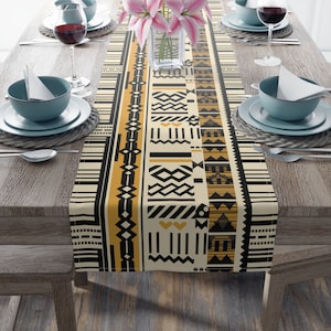 Modern op modderdoek geïnspireerd tafeldecor | Etnische tafelloper | Afro-Amerikaans housewarmingcadeau | Afrocentrisch mod tafellinnen | Zwart eigendom