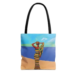 Beach Vibes afrocentrische draagtas cadeau voor haar | Leuke kleurrijke kunstzinnige tas 4 Her | Bruine herbruikbare damestas | Black Culture Gift 4 Black Woman