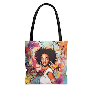 Urban afrocentrische draagtas cadeau voor haar | Leuke kleurrijke kunstige tas voor haar | Bruine herbruikbare damestas | Zwarte cultuurcadeau voor zwarte vrouw,