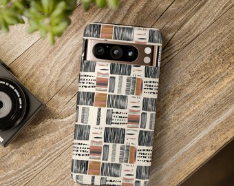 Modern Afrocentric Phone Case Artsy Phone Gift 4 Her iPhone 16, Samsung S24, Pixel 8 All Ver Phone Case MudCloth Inspired Phone Black Owned
