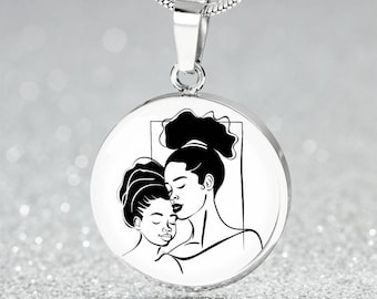 Mom and Me Ethnic Mother & Child Necklace | Engraved Brown Black Family Charm Pendant, Bracelet, Keyring | Black Hispanic Mothers Day Gift