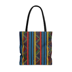 Colorful Afrocentric Pattern Tote Bag| African Ankara Cloth Inspired Tote Bag| Ethnic Kente Cloth Tote Bag| Black Woman Tote| Black Owned