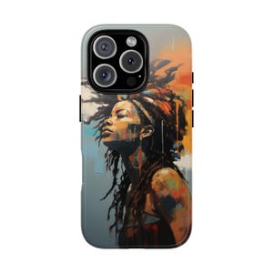 Custodia per telefono con motivo astratto Black Woman w Locs / Custodia per telefono Black Girl Magic per iPhone 16, Samsung S24, Pixel 9, 8 / Regalo per donna afroamericana