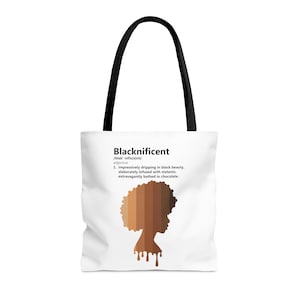 Blacknificent Melanin Brown Girl Tote Bag| Black Woman Affirmation Bag| Black Women Gift| African American Sista Reusable Bag | Black Owned