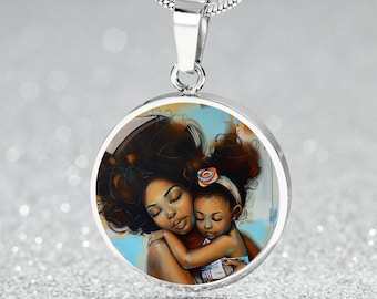 Ethnic Mother & Child Mommy and Me Necklace | Engraved Brown Black Family Charm Pendant, Bracelet, Keyring | Black Hispanic Mothers Day Gift