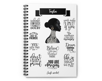 Personal Mindfulness Spiral  Journal Gift 4  Black Woman | African American Affirmations Custom Name Journal | Self-Love Lined Notebook