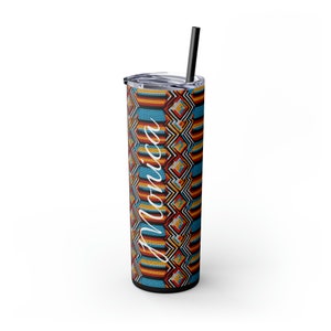 Personalized Afrocentric Skinny Tumbler| African Art Stainless Steel Tumbler| Colorful Artsy Water Bottle| Gift for Black Woman| Black Owned