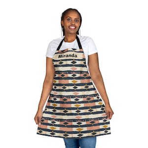Mud Cloth Inspired Pink Apron Gift Personalized for Her | Modern Afrocentric Hostess Gift 4 Foodie | Custom Artist Apron | Black Owned Store